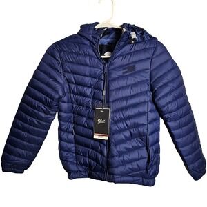 QLZ Boys Reversible‎ Puffer Jacket Blue Camouflage Hooded Size 6 New with Tags